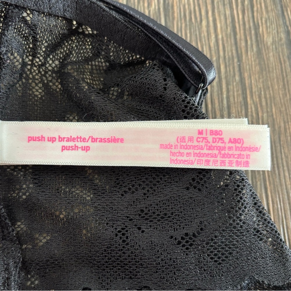 PINK Victorias Secret Convertible Push Up Bralette M Black Lace No Underwire - Picture 7 of 12